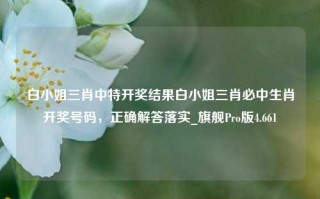 白小姐三肖中特开奖结果白小姐三肖必中生肖开奖号码，正确解答落实_旗舰Pro版4.661