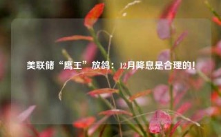 美联储“鹰王”放鸽：12月降息是合理的！