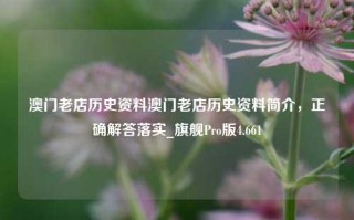 澳门老店历史资料澳门老店历史资料简介，正确解答落实_旗舰Pro版4.661