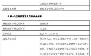 新华基金新任王之光为副总经理 曾任职于华润元大基金东方资产管理等公司