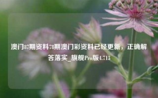 澳门87期资料78期澳门彩资料已经更新，正确解答落实_旗舰Pro版4.713