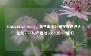 Kolibri Global Energy：第三季度公司实现总收入73亿元，平均产量增长11%至3032桶/日