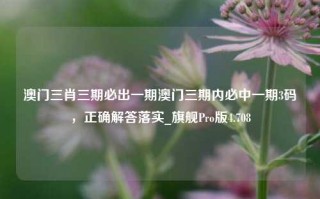 澳门三肖三期必出一期澳门三期内必中一期3码，正确解答落实_旗舰Pro版4.708