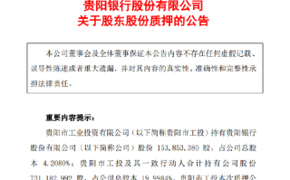 贵阳银行：贵阳市工业投资有限公司质押公司股份7500万股