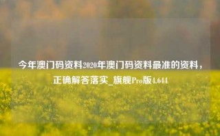 今年澳门码资料2020年澳门码资料最准的资料，正确解答落实_旗舰Pro版4.644