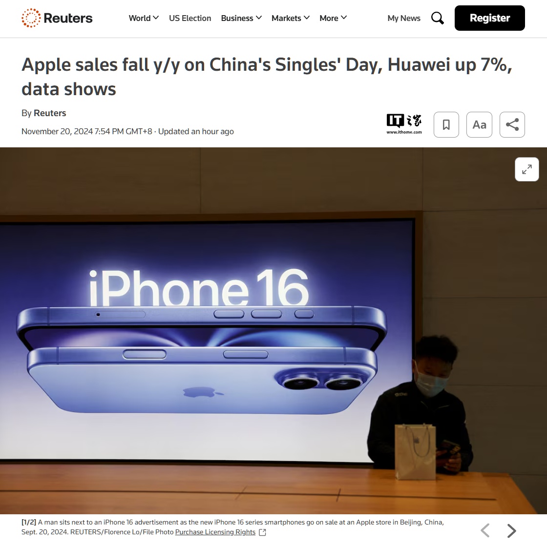 Counterpoint：苹果 iPhone 双十一期间在华销量同比下滑两位数百分比-第1张图片-车辆报废_报废车厂_报废汽车回收_北京报废车-「北京报废汽车解体中心」