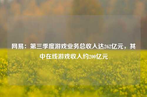 网易：第三季度游戏业务总收入达262亿元，其中在线游戏收入约200亿元-第1张图片-车辆报废_报废车厂_报废汽车回收_北京报废车-「北京报废汽车解体中心」