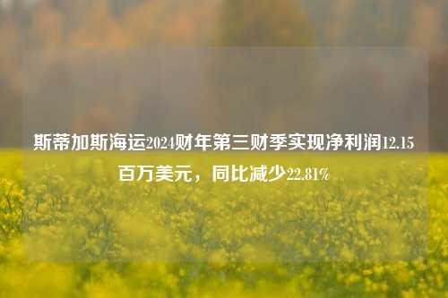 斯蒂加斯海运2024财年第三财季实现净利润12.15百万美元，同比减少22.81%-第1张图片-车辆报废_报废车厂_报废汽车回收_北京报废车-「北京报废汽车解体中心」